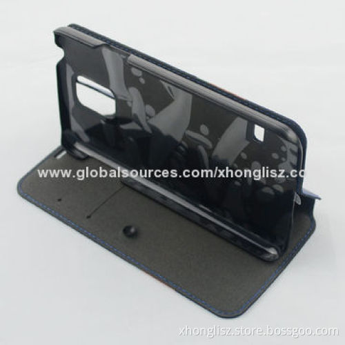PU Leather Case for Samsung S5, with Stand Design, Contrasting Color Material Matching Design